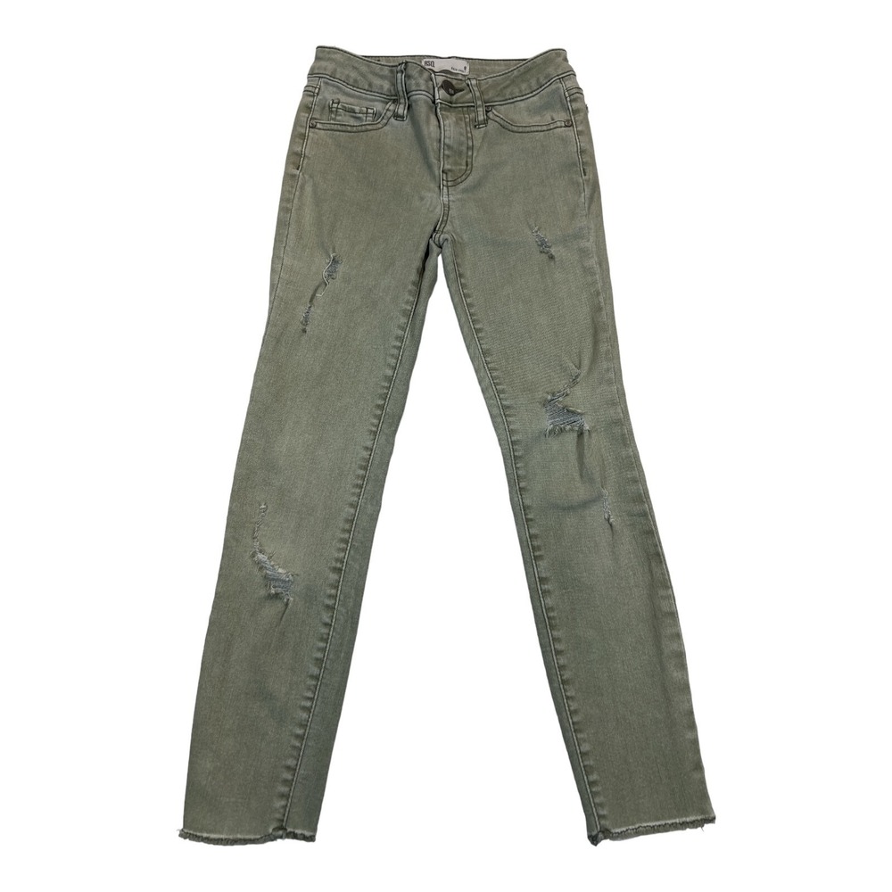 RSQ Baja Ankle Jeans Olive Green Distressed Raw Hem Size 8